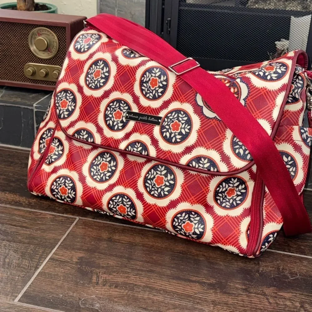Petunia Pickle Bottom Boxy Backpack Diaper Bag - Vibrant Red Pattern